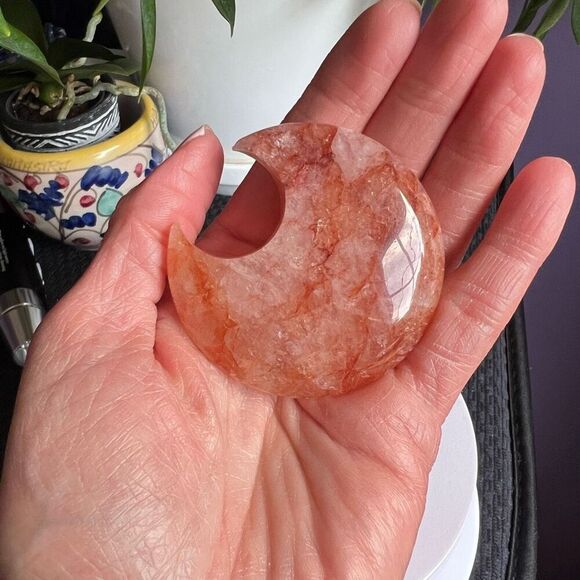 Fire Quartz Crystal Crescent Moon (4) - Picture 2 of 10